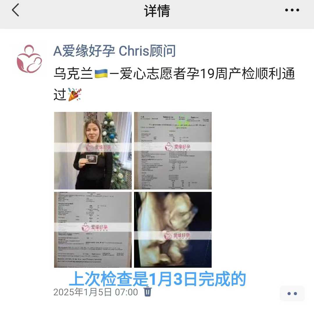 乌克兰试管婴儿助孕爱心使者24周产检顺利通过