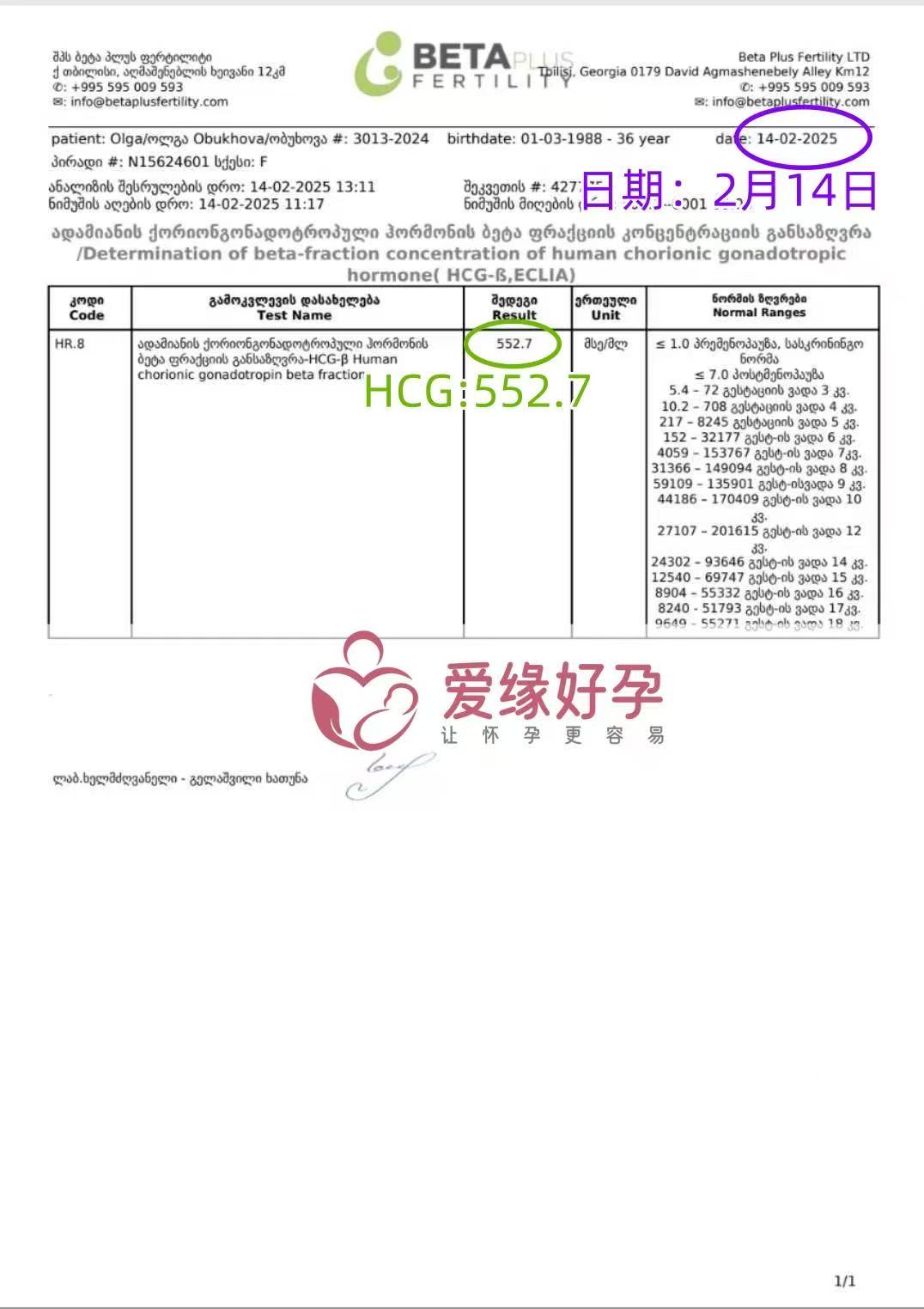 格鲁吉亚试管婴儿助孕爱心使者胚胎成功发芽
