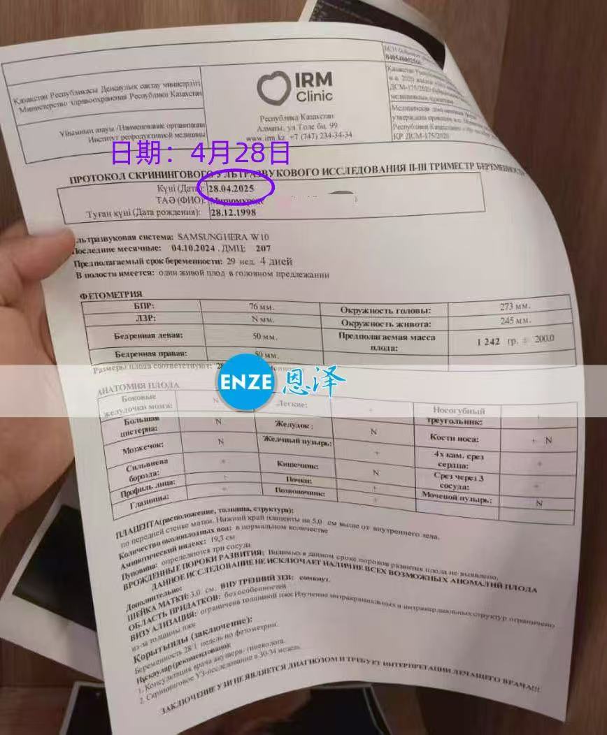 哈萨克斯坦试管婴儿助孕爱心使者成功通过29周产检